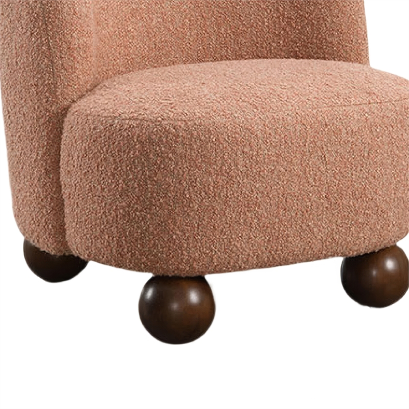 Dave Armless Accent Chair with Wooden Ball Feet- Pink Boucle Fabric