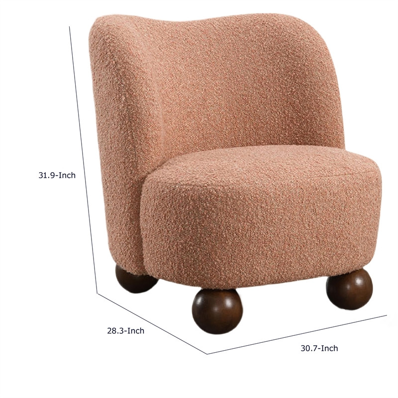 Dave Armless Accent Chair with Wooden Ball Feet- Pink Boucle Fabric