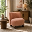 Dave Armless Accent Chair with Wooden Ball Feet- Pink Boucle Fabric
