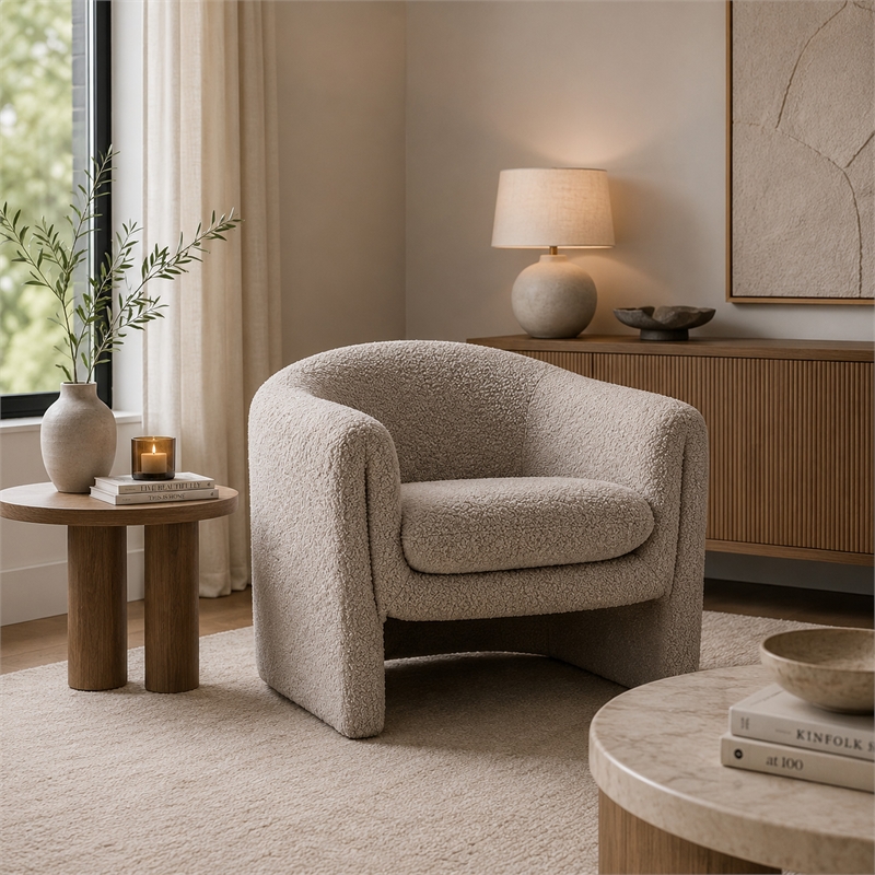 Danie Accent Armchair with U-Shaped Frame- Mushroom Boucle Fabric