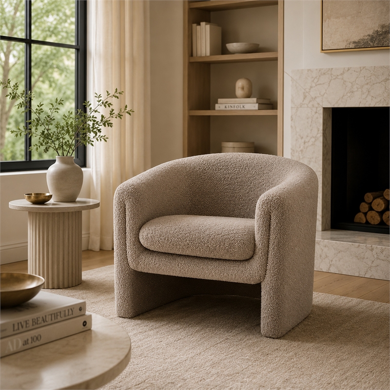 Danie Accent Armchair with U-Shaped Frame- Mushroom Boucle Fabric