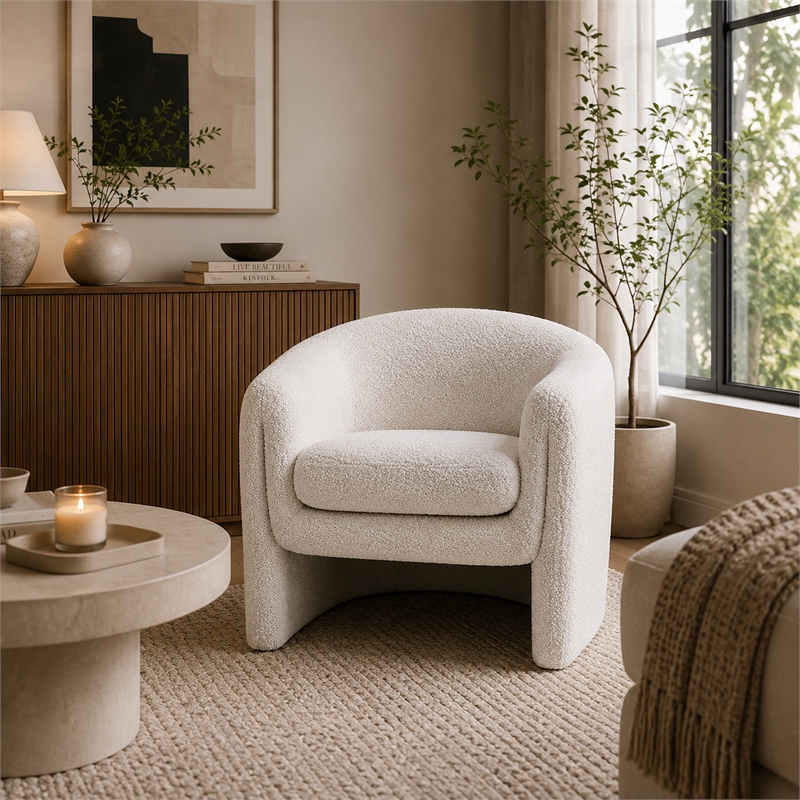 Danie Accent Armchair with U-Shaped Frame- White Boucle Fabric