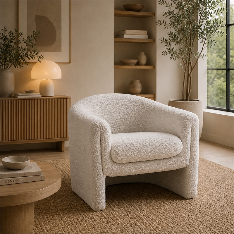 Danie Accent Armchair with U-Shaped Frame- White Boucle Fabric