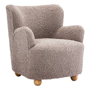 Mica Accent Chair with Sloped Arms- Wooden Ball-Feet- Mushroom Boucle