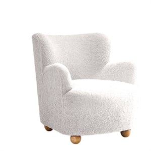 Mica Accent Chair with Sloped Arms- Wooden Ball-Feet- White Boucle