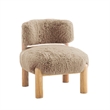 Alco Contoured Accent Chair with Natural Wood Legs- Mushroom Brown Faux Fur