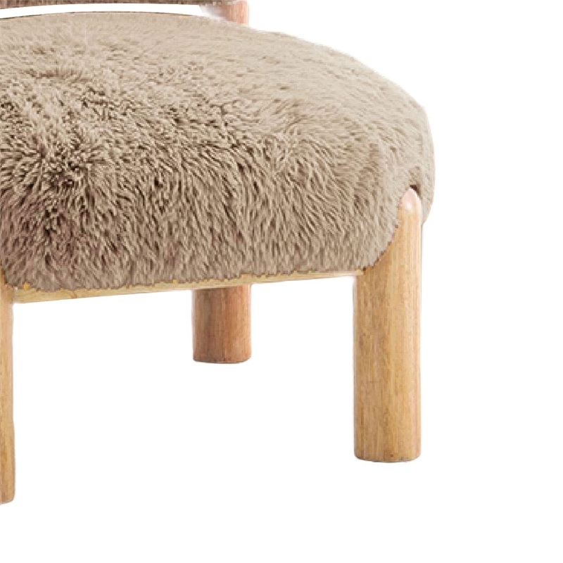 Alco Contoured Accent Chair with Natural Wood Legs- Mushroom Brown Faux Fur