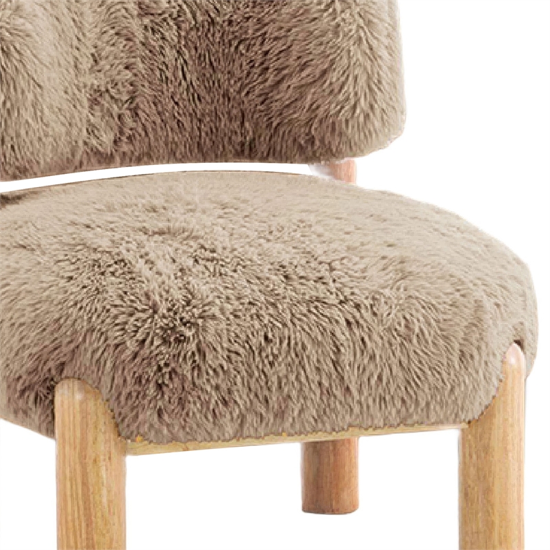 Alco Contoured Accent Chair with Natural Wood Legs- Mushroom Brown Faux Fur