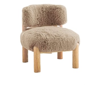 Alco Contoured Accent Chair with Natural Wood Legs- Mushroom Brown Faux Fur