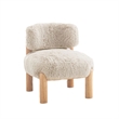 Alco Contoured Accent Chair with Natural Wood Legs- Taupe Brown Faux Fur