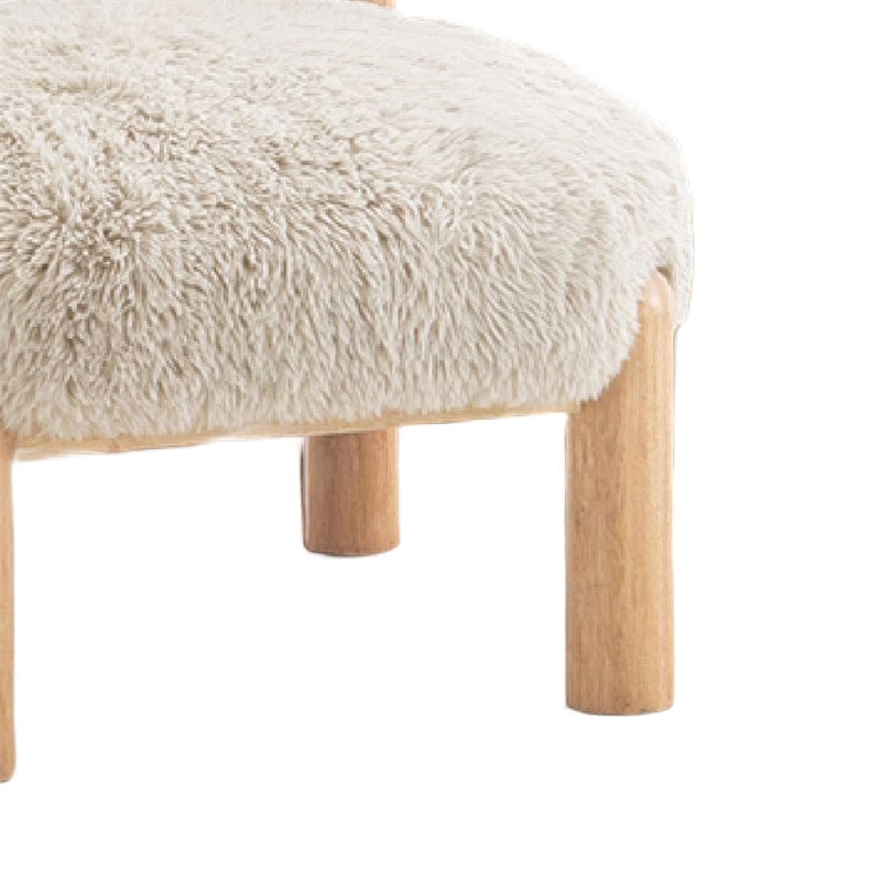 Alco Contoured Accent Chair with Natural Wood Legs- Taupe Brown Faux Fur