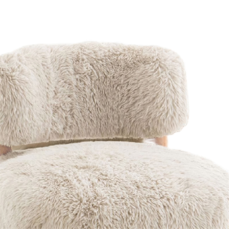 Alco Contoured Accent Chair with Natural Wood Legs- Taupe Brown Faux Fur
