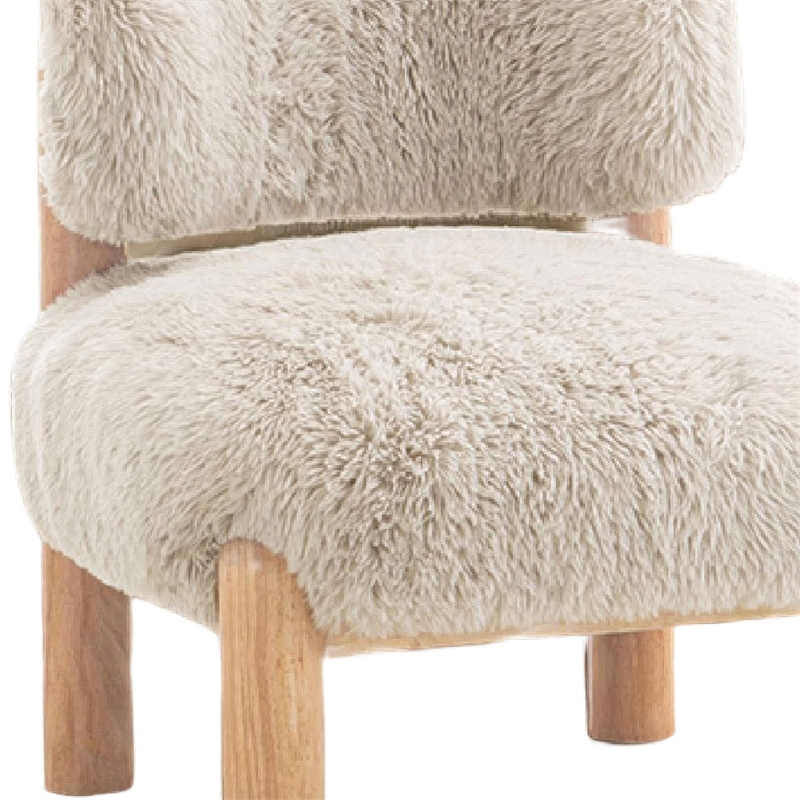 Alco Contoured Accent Chair with Natural Wood Legs- Taupe Brown Faux Fur