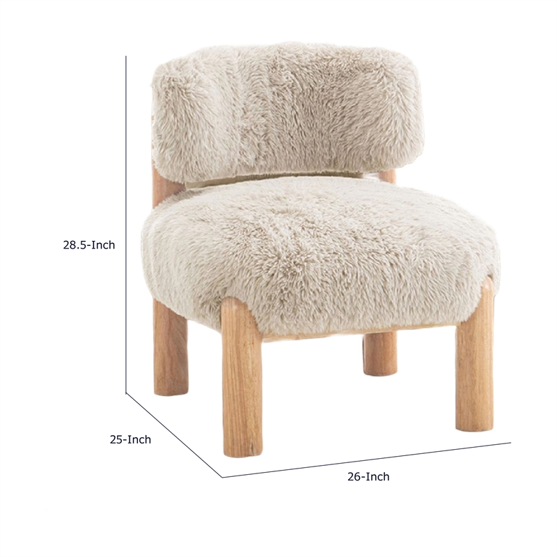 Alco Contoured Accent Chair with Natural Wood Legs- Taupe Brown Faux Fur