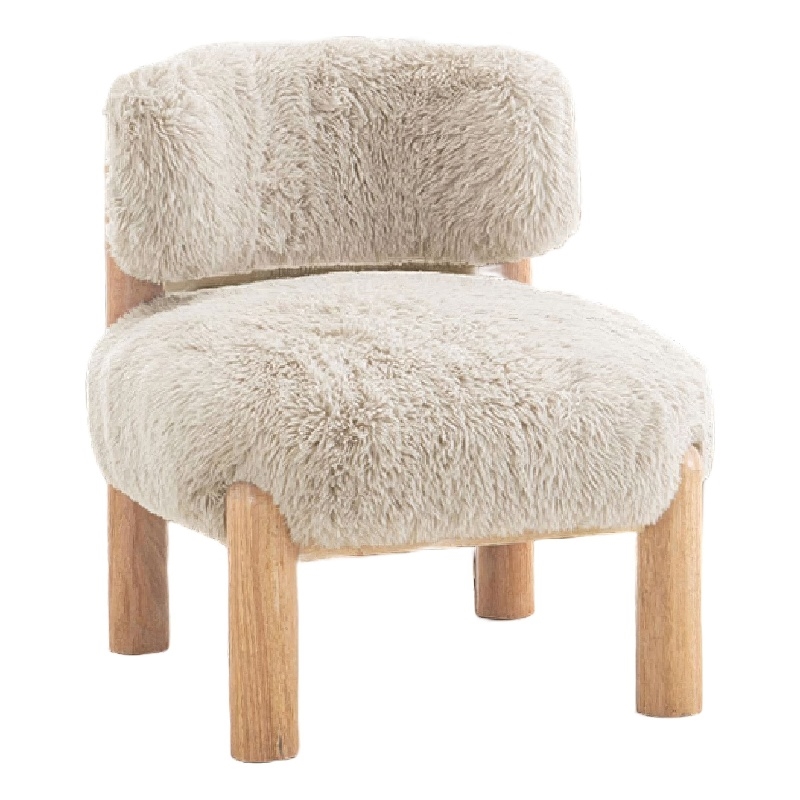 Alco Contoured Accent Chair with Natural Wood Legs- Taupe Brown Faux Fur