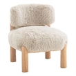 Alco Contoured Accent Chair with Natural Wood Legs- Taupe Brown Faux Fur