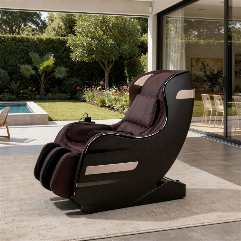 Marty 7 Modes Massage Chair with 3D Back Roller- Brown Faux Leather