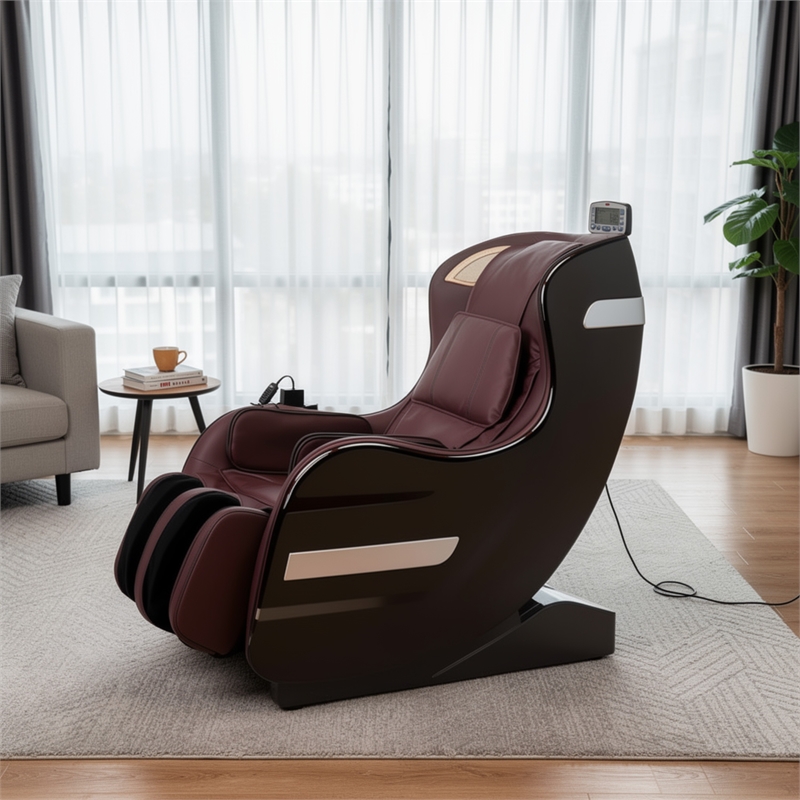 Marty 7 Modes Massage Chair with 3D Back Roller- Brown Faux Leather