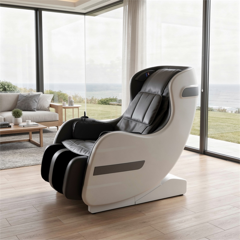 Marty 7 Modes Massage Chair with 3D Back Roller- Black Faux Leather