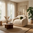 Dera Swivel Barrel Sofa Chair- Olive Green Pillow- Sand Beige Faux Fur