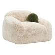 Dera Swivel Barrel Sofa Chair- Olive Green Pillow- Sand Beige Faux Fur