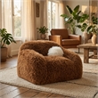 Dera Swivel Barrel Sofa Chair- White Pillow- Camel Brown Faux Fur