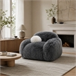 Dera Swivel Barrel Sofa Chair- White Pillow- Dark Gray Faux Fur
