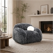 Dera Swivel Barrel Sofa Chair- White Pillow- Dark Gray Faux Fur