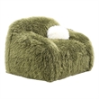 Dera Swivel Barrel Sofa Chair- White Pillow- Plush Green Faux Fur