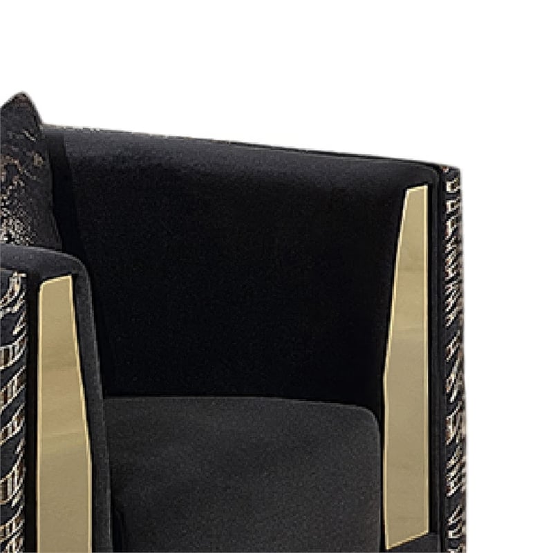 Dero Sofa Chair- Glam Black Velvet- Gold Zebra Print Panels