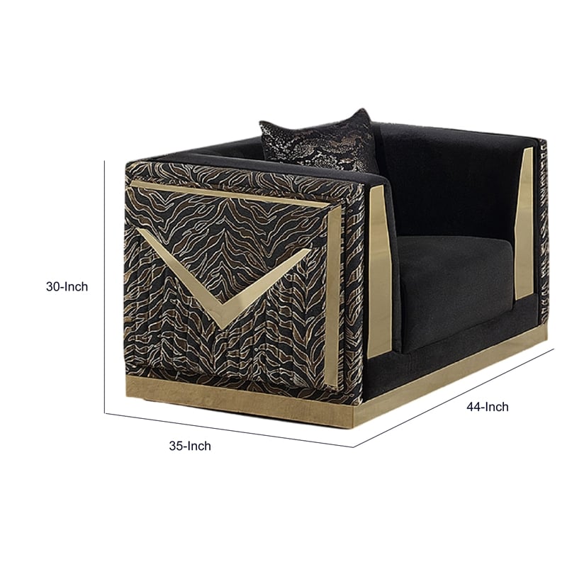 Dero Sofa Chair- Glam Black Velvet- Gold Zebra Print Panels