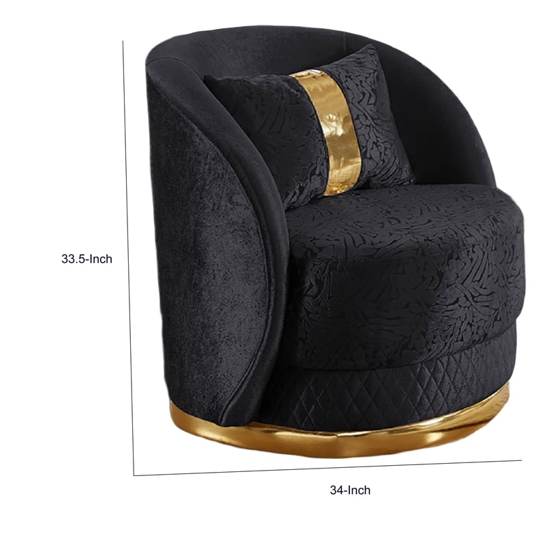 Vysa Swivel Accent Chair- 1 Pillow- Barrel Back- Gold Base- Black