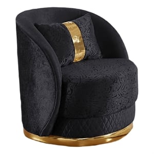 Vysa Swivel Accent Chair- 1 Pillow- Barrel Back- Gold Base- Black