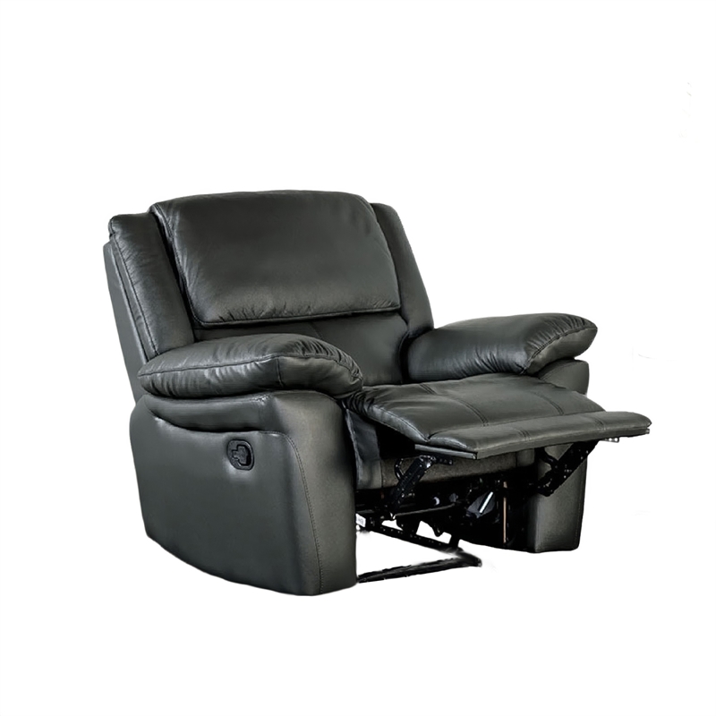 Larus Manual Motion Recliner Chair- Pillowed Arms- Black Faux Leather