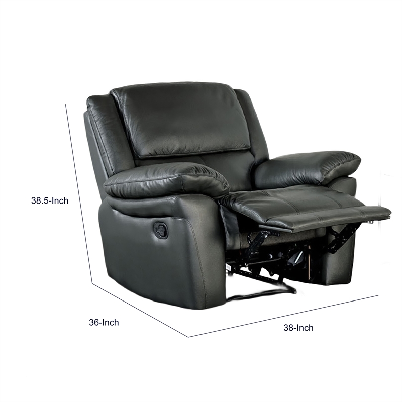 Larus Manual Motion Recliner Chair- Pillowed Arms- Black Faux Leather