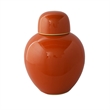 Decorative Ginger Jar with Dome Lid- Orange Glazed Ceramic- 11 Inch