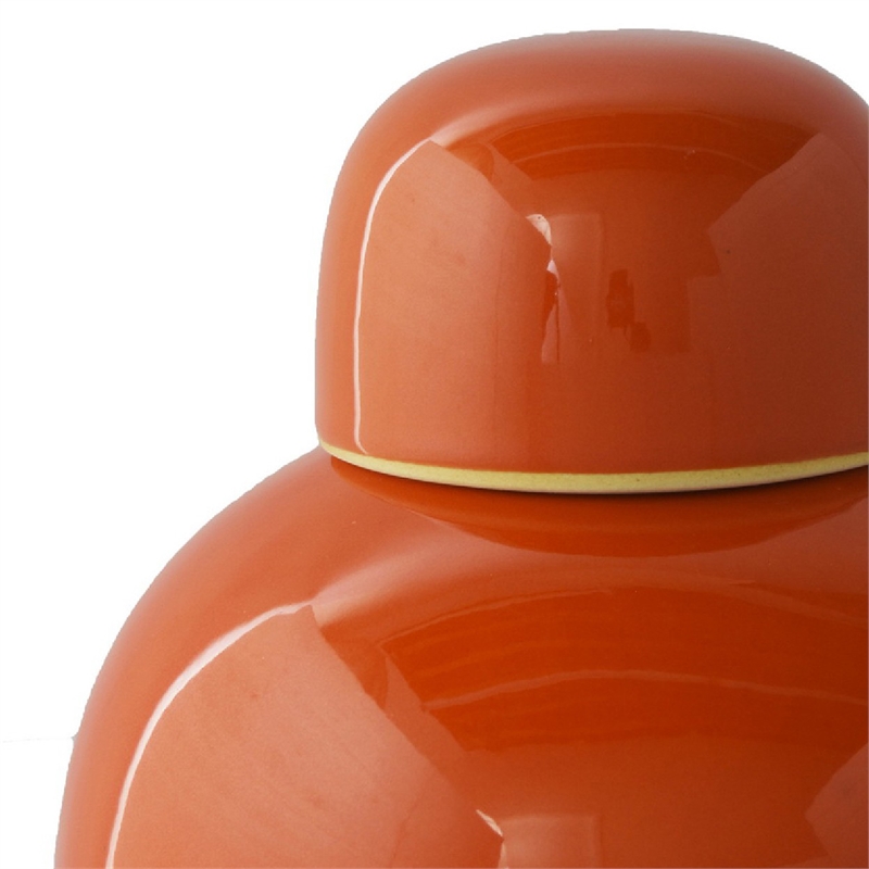 Decorative Ginger Jar with Dome Lid- Orange Glazed Ceramic- 11 Inch
