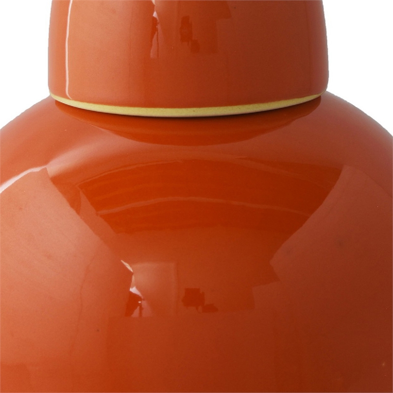 Decorative Ginger Jar with Dome Lid- Orange Glazed Ceramic- 11 Inch