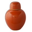 Decorative Ginger Jar with Dome Lid- Orange Glazed Ceramic- 11 Inch