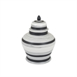 Decorative Ginger Jar with Lid- Black and White Striped Ceramic- 12 Inch