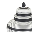 Decorative Ginger Jar with Lid- Black and White Striped Ceramic- 12 Inch