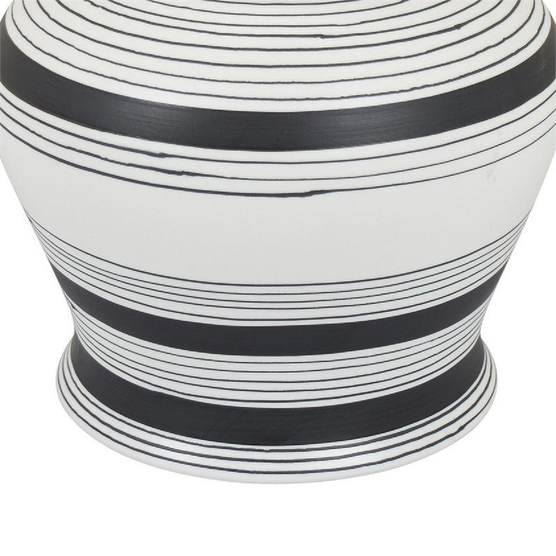 Decorative Ginger Jar with Lid- Black and White Striped Ceramic- 12 Inch