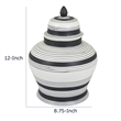 Decorative Ginger Jar with Lid- Black and White Striped Ceramic- 12 Inch