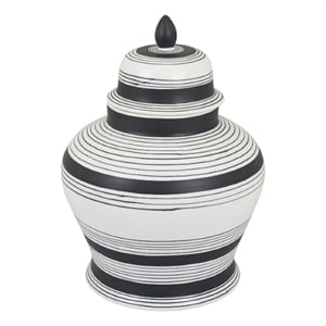 Decorative Ginger Jar with Lid- Black and White Striped Ceramic- 12 Inch