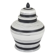 Decorative Ginger Jar with Lid- Black and White Striped Ceramic- 12 Inch