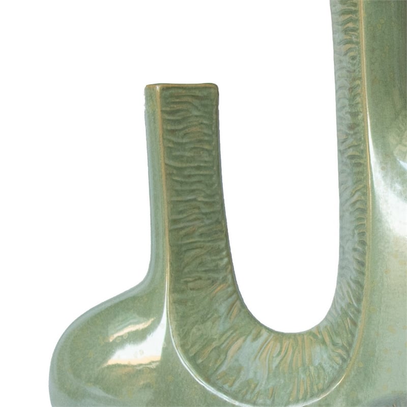 Decorative Vase- Dual Neck Sculptural Art- Sage Green Ceramic- 14 Inch