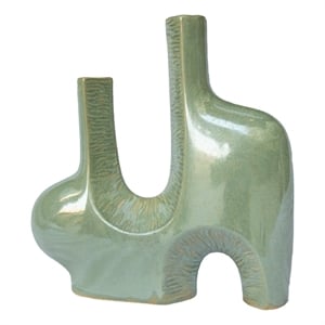 Decorative Vase- Dual Neck Sculptural Art- Sage Green Ceramic- 14 Inch