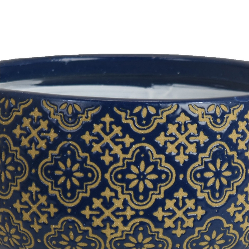 Hea Decorative Planter- Blue Gold Moroccan Pattern Footed Bowl- 9 Inch