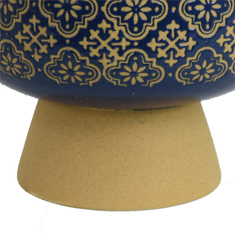 Hea Decorative Planter- Blue Gold Moroccan Pattern Footed Bowl- 9 Inch
