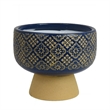 Hea Decorative Planter- Blue Gold Moroccan Pattern Footed Bowl- 9 Inch